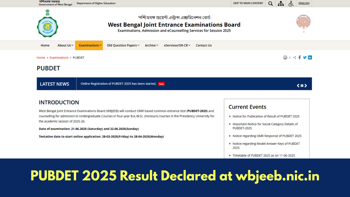  PUBDET 2025 Result Declared at wbjeeb.nic.in, Download Scorecard PDF - Link Here